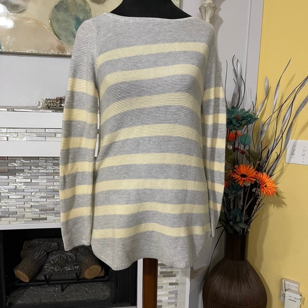J. Jill lite grey and yellow striped sweater XSP